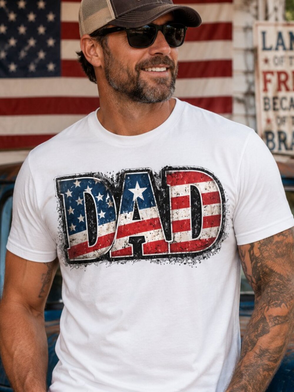 USA Flag Dad 4th of July NEW white short sleeve shirt - Picture 1 of 2